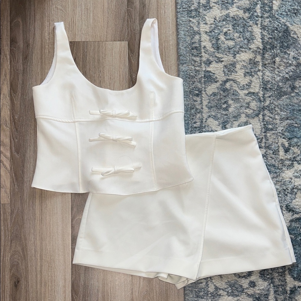 Zara Ivory Two-Piece Crop Top & Skort Set